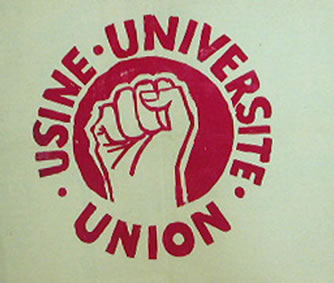 Como reza el cartel, el mayo francés, supuso la unión de las fábricas y de la universidad; es decir, de los trabajadores y los estudiantes